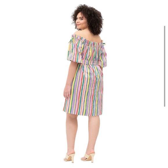 Eloquii Dress Striped Off the Shoulder Rainbow Mini Size 16 - Picture 2 of 12